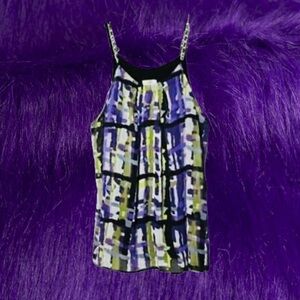 Abstract Patterned Camisole Tank with Silver Chain Straps